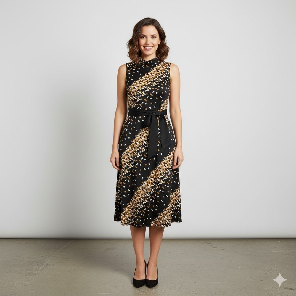 New $158 KARL LAGERFELD PARIS Women's Dress Sz 0 Sleeveless Black Geometric NWT